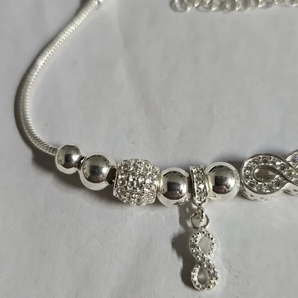 Sterling Silver Beaded Charm Bracelet Infinity Charm Design Bracelet - Picture 2 of 9
